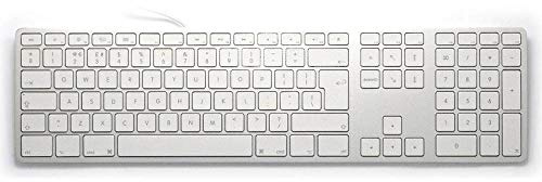 Matias fk318s de UK Aluminio avanzadas USB Teclado/Keyboard para Apple Mac OS | QWERTY | UK Layout | con reaktionsschnellen Teclas Planas y numérico Adicional, Plata/Blanco