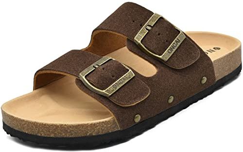 ONCAI Mules Sandalias para Hombre con Punta Abierta, Cuero Cómodas de Playa con Hebilla Zuecos Sandalias para Hombre Verano Zapatillas de corcho para Caballeros