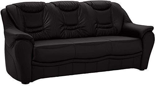 Cavadore 3-Sitzer Bansa mit Federkern / Polstercouch in Kunstleder / 198 x 94 x 95 / Lederoptik Schwarz