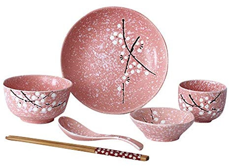 WML Bowl Stoviglie Piatti Cinesi e Giapponesi, Bacchette, Piatti, Ceramica, Ristorante dell'hotel, Set di 6 Set, Prodotti Alimentari per Uso Domestico (Color : Pink)