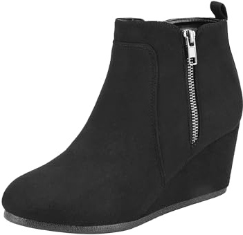 DREAM PAIRS Women's Suede Low Wedges Ankle Boots,Black/Suede,6