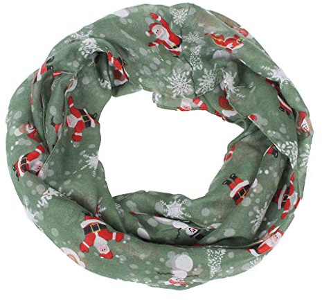 AmyGline Loop Schal Damen Weihnachten Santa Schneemann Cartoon Drucken Voile Schlauchschal Winterschal Tuch Stola Halstuch Snood