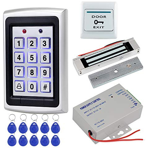 HFeng Kit Completo Sistema Controllo Accessi per Porta 125KHz RFID Lettore Tastiera Custodia Metallo + 180KG /350lbs Serratura Magnetica Elettrica Elettromagnetico + 10 pz Telecomandi Keychains