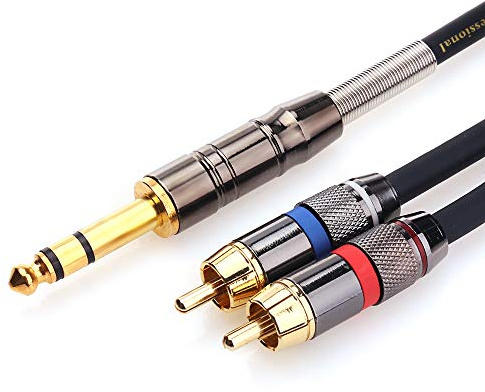 Tisino 6.35mm Jack to Phono Cable, 6.35mm TRS to RCA Stereo Audio Cable 1/4 inch Jack to 2 RCA Male Y-Splitter Lead - 2m