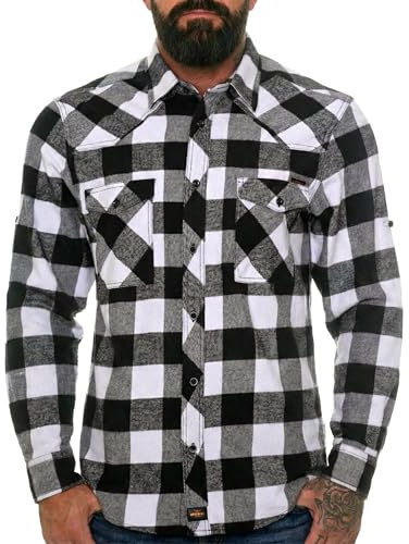 ROCK-IT Apparel I Camicia di Flanella da Uomo I Camicia a Maniche Lunghe I qualità Premium I Tessuto Molto Morbido I Camicia a Quadri da Boscaiolo I Casual [S-5XL] Nero/Bianco 4XL