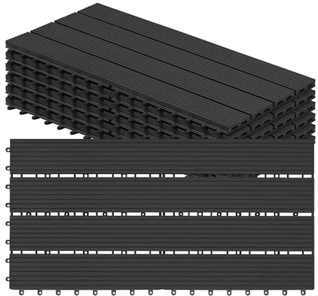 WOLTU 6x Suelo de WPC Baldosas de Madera Exterior para Porche Patios Jardin, 30 x 60 cm 1m² Suelo de Exterior Compuesta Azulejos Baldosas de WPC para Terraza Antracita
