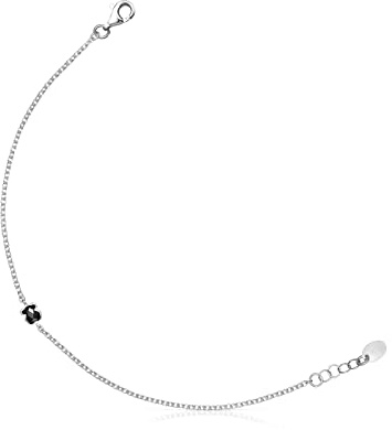 TOUS Pulsera de Plata para Mujer con Motivo de Plata Primera Ley de Oso Ónix 0,4 cm, 17,5 cm de Largo, Elegante y Sutil, Colección Mini Color