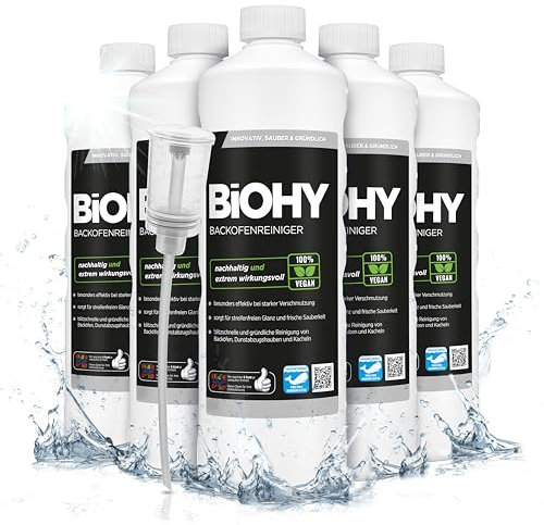 BiOHY Backofenreiniger Hochkonzentrat (6 x 1 Liter) + Dosierer | Bio Reiniger & Fettlöser | EXTRA STARK | löst hartnäckige Verkrustungen & Fett| für Backöfen & Mikrowellen | effektive Ofenreinigung