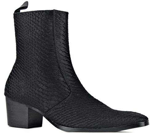 Herr Stövlar Chelsea Högklackade Boots för Män Mode Känga Vandring Ankel Dragkedja Äkta Läder Ponnihår OS-JY021-A-11