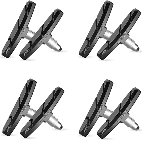 Alritz Bike Brake Pads Set, 4 Pairs Road Mountain Bicycle V-Brake Blocks Shoes with Hex Nut and Shims, No Noise No Skid, 70mm (Black)