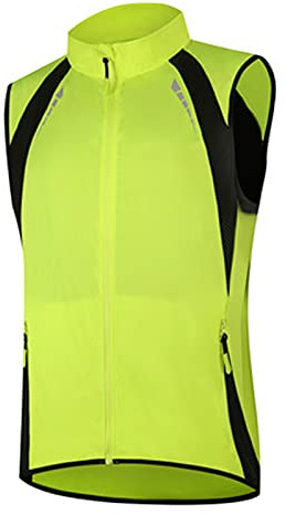 SFITVE Exteriores Chaleco de Ciclismo para Hombre,Chaleco Reflectante,Respirable Ropa Cortavientos,Protección UV Chaqueta de Bicicleta (Size:L,Color:Verde Fluorescente)