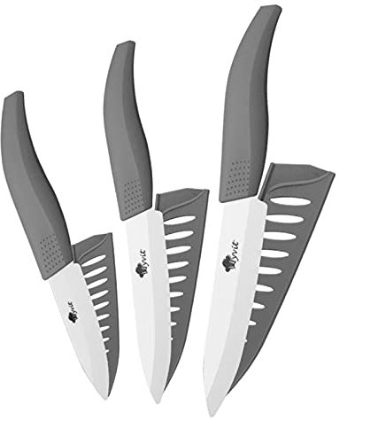 DZCP Cuchillo de Cocina Cuchillos de cerámica Cuchillos de Cocina 3 4 5 5 6 Pulgadas Chef Chef Cock Set + Peeler Blanco Blanco Hoja DE Zirconia Mango Multi-Color HANDA Calidad (Color : 345 Inch Grey)