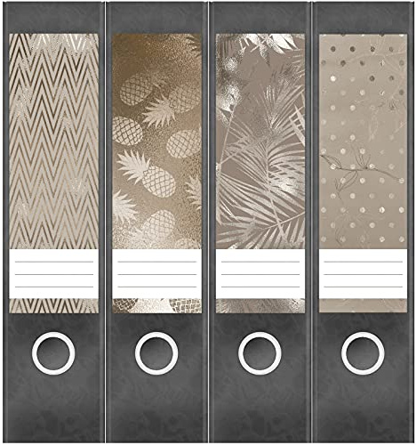 Etiketten für Ordner | Muster Mix 3 Bronze Look | 4 breite Aufkleber für Ordnerrücken | Selbstklebende Design Ordneretiketten Rückenschilder