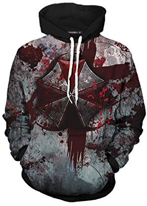 JJCat Herren Langarm Kapuzen Resident Evil Series Regenschirm Plus Größe 5XL Cosplay Pullover Sweatshirts(XXL,Grey)