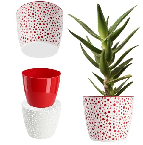 Kadax - Pot de fleurs en plastique, Ø 11 – 21 cm, 5 couleurs, pot simple, pot de plantes robuste, cache-pot rond pour fougère (Ø 15 cm, Rouge)