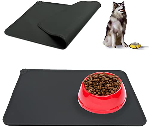 Futtermatten für Hunde, Katzen Futternapf Unterlage Silikon Futtermatten rutschfest und Wasserdicht für Hund Katze, Schwarz, 47x30cm