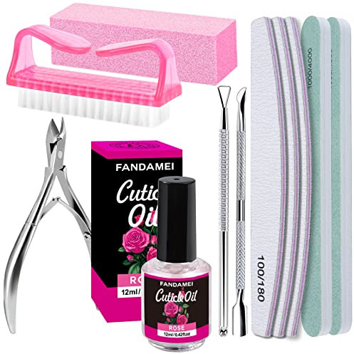 Nail Buffers and Files, FANDAMEI Manicure Tools Kit with 3PCS Nail File, 2PCS Nail Buffer, Rectangular Nail Buffer Block, Cuticle Nippers, Cuticle Pusher, Cuticle Peeler. Cuticle Oil and Nail Brush