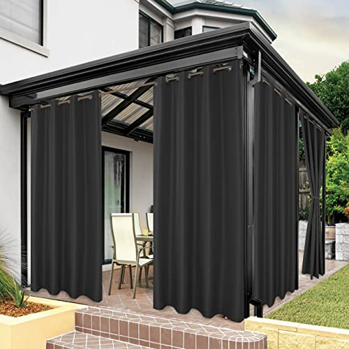 BONZER Outdoor-Vorhänge für Terrasse, wasserabweisend, schwer, Privatsphäre, Sonnenlicht blockierend, Ösen, Außenvorhänge für Veranda, Pergola, Pavillon, 1 Stück, 213 x 308 cm, Anthrazit