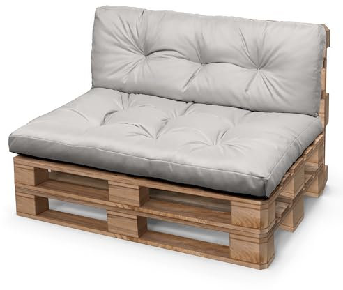 Palettenkissen 120 x 80 Wasserdicht - Europaletten Sitzkissen set Outdoor - Rückenkissen zum Garten - Perfekte Kissen für Palettenmöbel - Grau Farbe - UV-beständiges Material mit OEKO-TEX