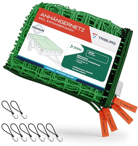 Anhängernetz 2x3,5 [DEKRA Geprüft] inkl. 8X Expander Haken - Anhänger Netz mit Eckmarkierungen und Randverstärkung inkl. 8X Gummispanner mit Haken