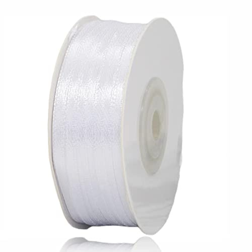 Geschenkband weiß 3mm Breit, 91 Meters Satinband Weiss Geschenkbänder Stoff Schleifenband Dekoband zum Geschenkverpackung, Bastelarbeiten, Geburtstag und Hochzeitsdekoration