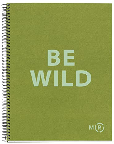 Miquelrius - Be Eco A4 Notizbuch, 80 Blatt 90 g/m², Punkte, 1 Farbstreifen, fester Einband, olivgrüne Botschaften