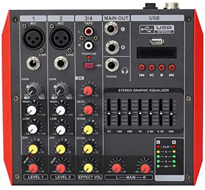 AGAATI Studio Mixing Desks, Mini DJ Mixer USB interface controller Family KTV 4/6/8 channels DJ Audio Mixer +48v stereo mixer Small performance stage home professional effect mixer (4 way)