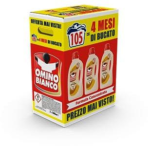 Omino Bianco - Detersivo Lavatrice Liquido, 105 Lavaggi, Rispetta Colori e Tessuti, Fresco Profumo con Essenza Cuore di Marsiglia, 1400 ml x 3 Confezioni