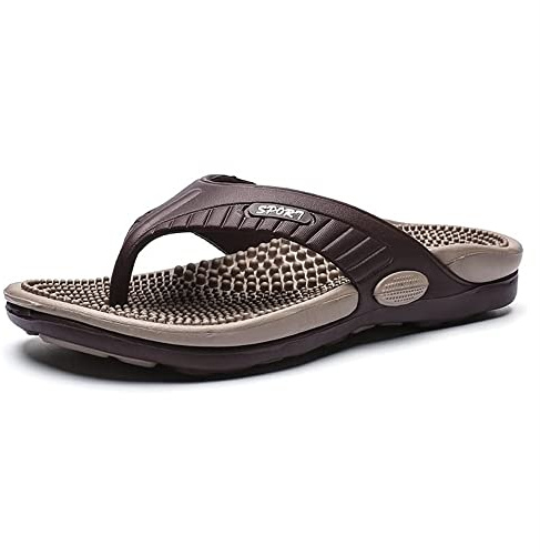 Akupressurmassage Flipflops Med Valvstöd För Män, Fotsandaler För Zonterapi Med Öppen Tå Andningsbara Sommarstrandskor För Platta Fötter Och Plantar Fasciit (Color : Khaki, Size : 40 EU)