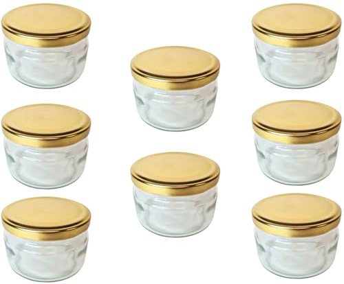 DO IT AT HOME Clear Glass Jars with Airtight, Leakproof Gold Lids 24x 250ml (8.5 oz) - Empty Storage Containers for Homemade Jam, Jelly, Honey, Spices, Canning & Preserving