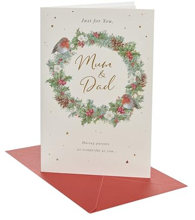 UK Greetings Weihnachtskarte für Mama & Papa – Festliches Kranz-Design