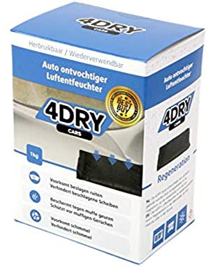 4DRY Auto Luftentfeuchter 1 kg – 4er-Pack Trockenmittel zur Vorbeugung von Schimmel, Rost und Gerüchen, Luftentfeuchter für beschlagene Scheiben, Feuchtigkeitsabsorber für den Fahrzeuginnenraum