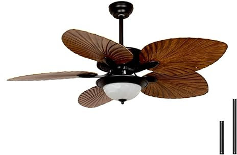 REYDELUZ Tropical Ceiling Fan with Light and Remote Control, 42-Inch Palm Blade Fan Light, 6-Speed, Timer, Silent Reversible Motor (black-42)