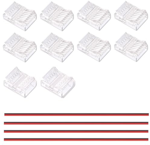 GOMING 12mm Doppelreihe COB LED Streifen Steckverbinder Set 8 Stück Streifen zu Draht Transparente Lückenlose Steckverbinder 2 Streifen zu Streifen Steckverbinder 4 Stück 10cm Verlängerungsdrähte