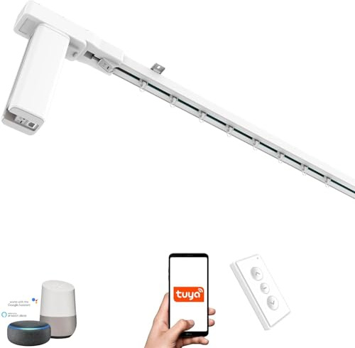 ACRIMO Motorized Curtain Track with Wifi Motor | Smart Track Kit,with Remote Control, Compatible with Google Home, Alexa and Tuya Smart, Length up to 5 meters, 3-Pin UK Plug