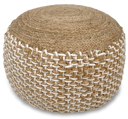 ELYFLAIR® Pouf Handgeknüpfter Jute-Hocker erhältlich in Zwei Sitzpouf 50x50 cm (Natur)