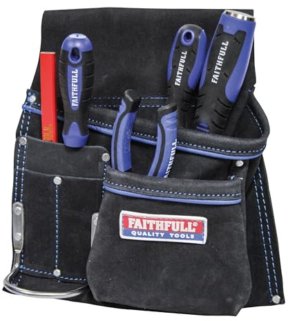Faithfull Werkzeug- und Nageltasche aus Wildleder, Hammerhalter aus Stahl für Werkzeuggürtel, Schwarz