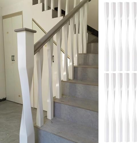 Stair Spindles Indoor Staircase Baluster Spindles White, Wood Twist Stairs Railing Banister Post, Stylish Decorative Wooden Balusters Square Column (Size : 10 PCS)