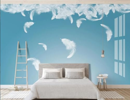 Fototapete Blumen 3D Tapeten 3D Effekt Wohnzimmer Schlafzimmer Vliestapete Handgemalte Blaue Federn Natur Grau Graffiti Steinoptik Kinder Tapeten