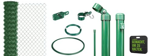 Alberts 697068 Maschendrahtzaun als Zaun-Komplettset, zum Einbetonieren mit Kniekissen | verschiedene Längen und Höhen - wahlweise in verschiedenen Farben | grün | Höhe 125 cm | Länge 15 m