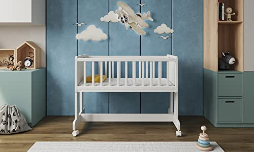 Love For Sleep Babybett Beistellbett 90x40cm mit Matratze Stubenwagen mit Rollen Weiß SMARTCRIB Kinderbett Baby Bett Holz - Kinderbett Babybett, Baby Bed