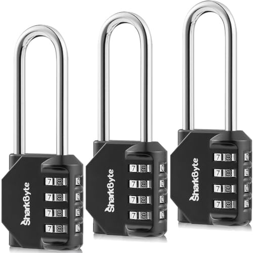 SharkByte Zahlenschloss [6,6 cm langer Bügel] 4-stelliges robustes Zahlenschloss, wetterfestes Outdoor-Schloss, Vorhängeschloss für Fitnessstudio, Schule, Schließfach, Outdoor-Schuppen, Garage, Zaun,