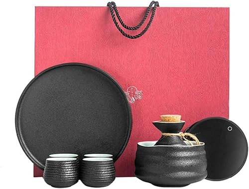 Set per sakè con scaldavivande, Set Tradizionale per sakè Caldo in Ceramica da 8 Pezzi, Incluso 1 fornello a Candela (termostato Elettrico)