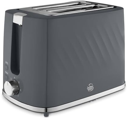Swan ST14071GRY Windsor 2 Slice Toaster with 7 Browning Levels, Defrost/Reheat/Cancel Functions, Self-Centring Functions and Removable Crumb Tray, 900W, Grey