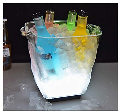 DDKYHU Seau à Glace Tonneau de Vin Champagne 5L Seau à Glace LED Coloré, Seau Refroidisseur LED Transparent Isolation du Fût de Champagne Réfrigérateur à Bière Rechargeable/Blanc (Blanc)