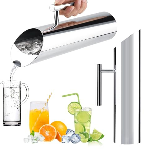 2L Stainless Steel Water Pitcher with Spout Guard - Food Grade Modern Metal Jug for Hot/Cold Drinks - Heat Insulation Handle, Ice Guard Pot for Iced/Hot Tea, Fruit Tea, Coffee, Milk
