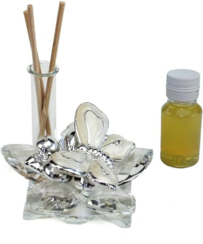 DLM-A266 Bomboniere 6 Profumatori 6 profumi e 6 scatole regalo Farfalle su fiori in cristallo brillante per battesimo bimbo bimba comunione cresima 18 compleanno matrimonio nozze anniversario laurea