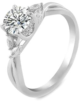Stfery Trauringe 18 Karat Weißgold 1Ct Rundschliff Weiß Moissanit Verlobungsring Damen Elegant Verlobungsring