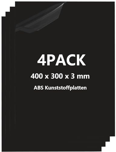 YAYODS 4 Stück Kunststoffplatte 3mm - 40 x 30 cm Kunststoffplatten Schwarz Plastikplatte - Kunststoff Platte - ABS Kunststoffplatte für Modellbau, Basteln, Kotflügel, Heimdekoration, Tischaufsteller