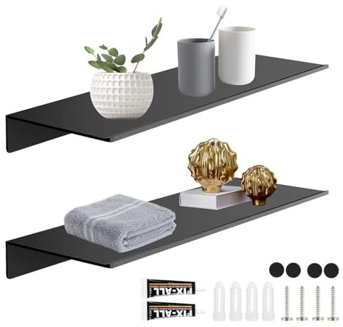 XIAQICA 2 Pezzi Mensola Nera da Muro, di Alluminio, Multifunzione Mensolina Moderne Scaffale da Parete per Bagno Cucina Salotto e Decorazione